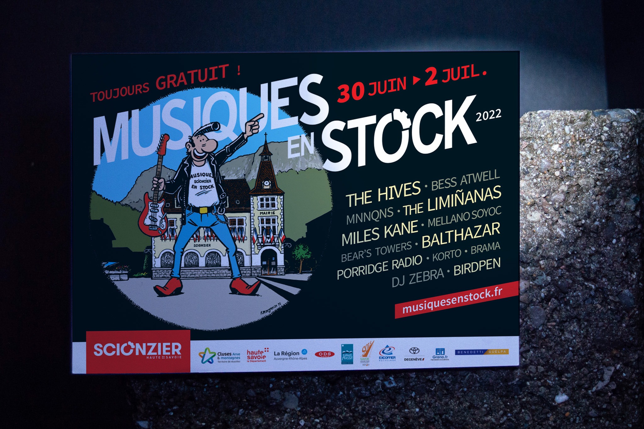 Affiche du festival Musiques en Stock 2022 – illustration de Frank Margerin – création graphique par papy Alfred, Haute-Savoie