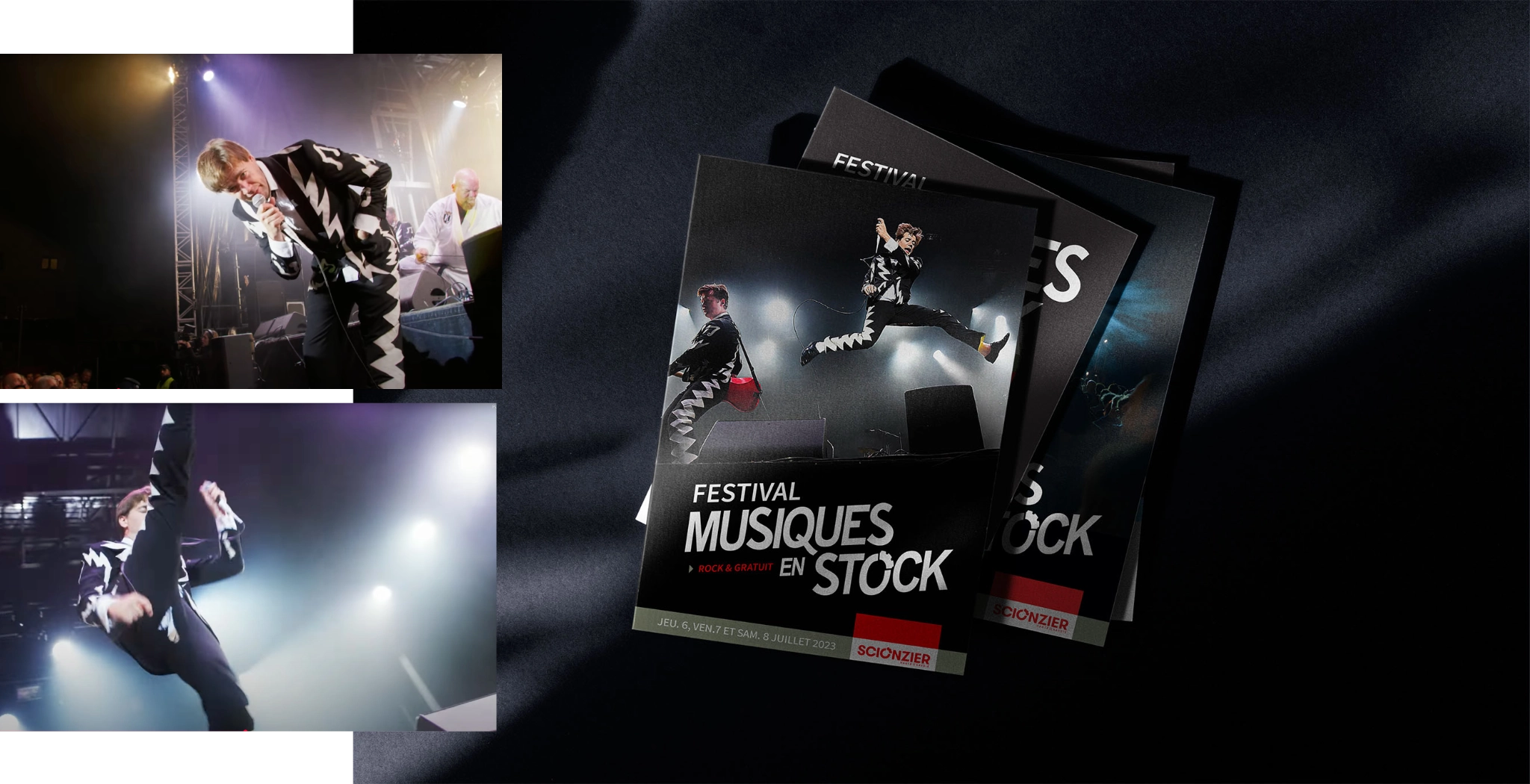 Déclinaisons pour la couverture du dossier de présentation de Musiques en Stock, pour les éditions suivantes du festival